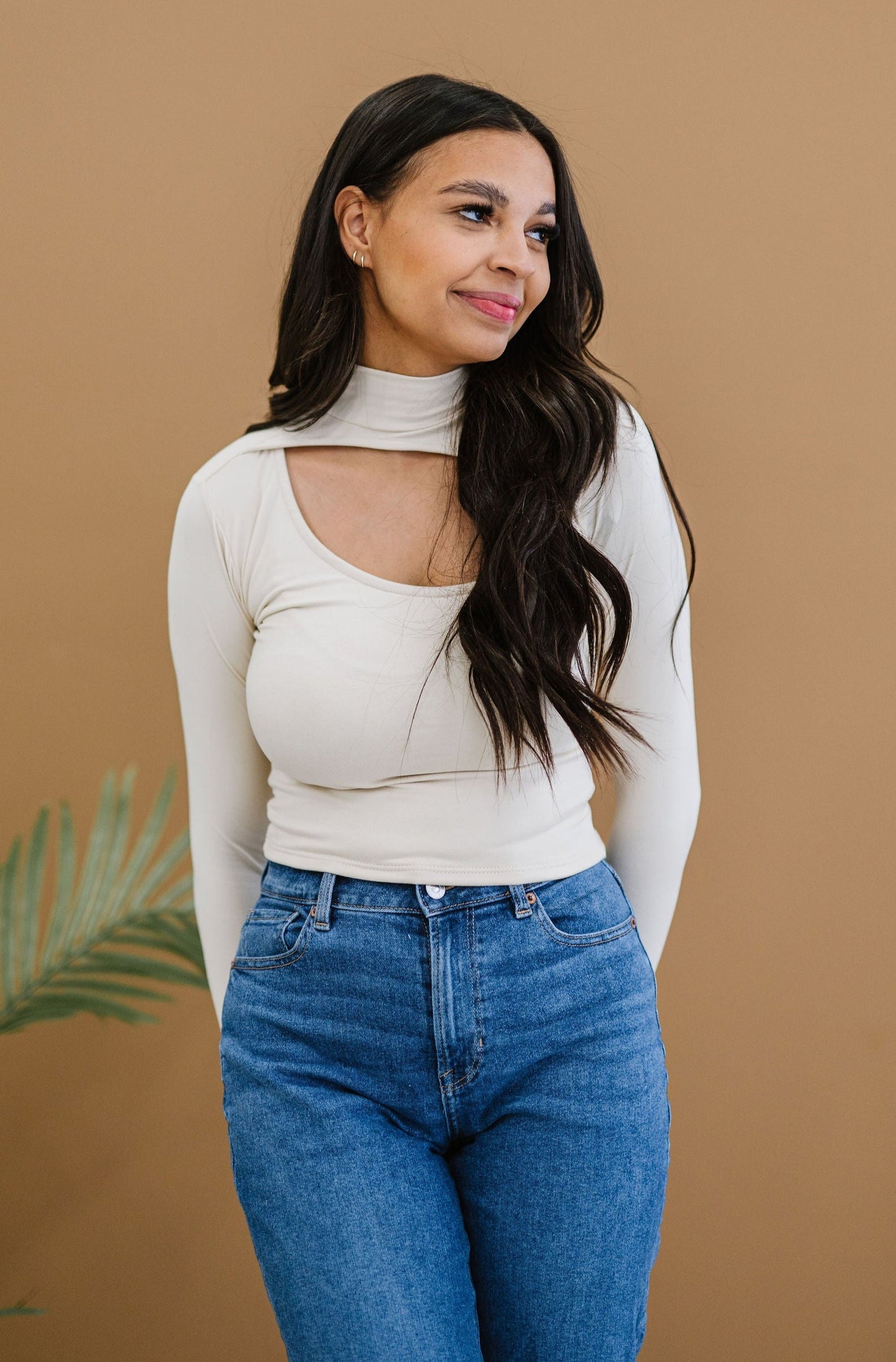 Bella Soft Cut Out Long Sleeve Crop Top - French Vanilla