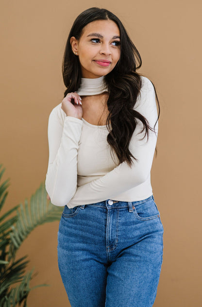 Bella Soft Cut Out Long Sleeve Crop Top - French Vanilla
