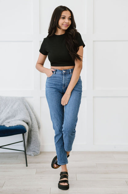 Ribbed Backless Back Tie Crop Top - Black