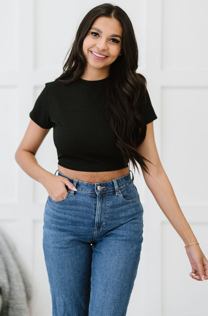 Ribbed Backless Back Tie Crop Top - Black