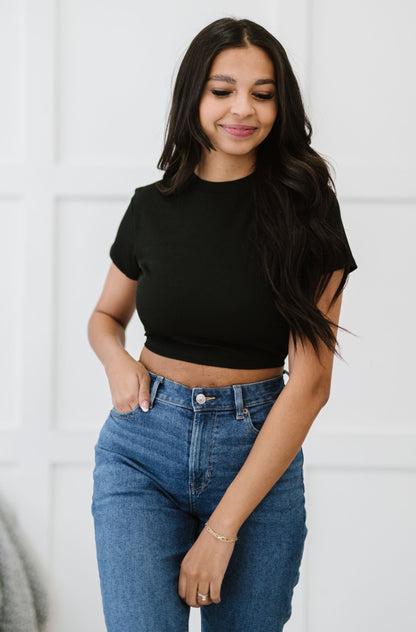 Ribbed Backless Back Tie Crop Top - Black