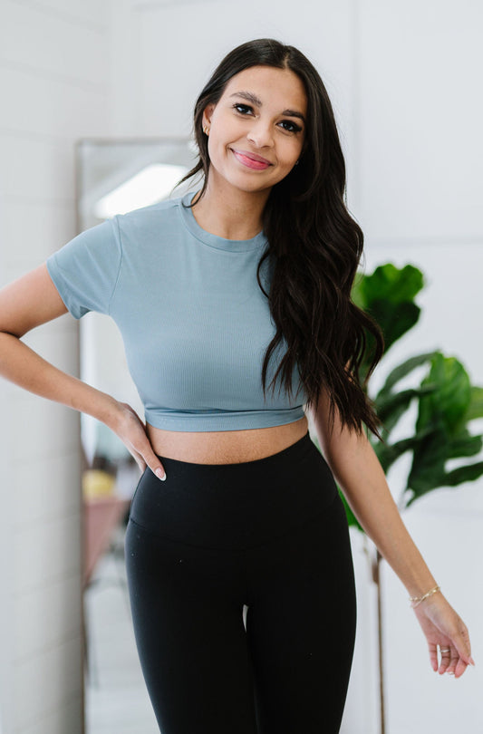 Ribbed Backless Back Tie Crop Top - Blue