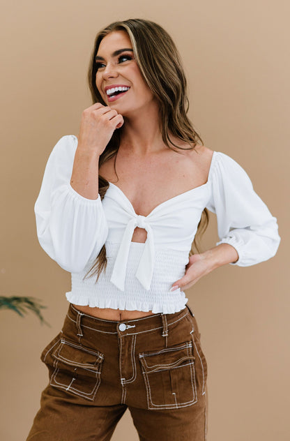 Izzy Ribbed Blouse - White