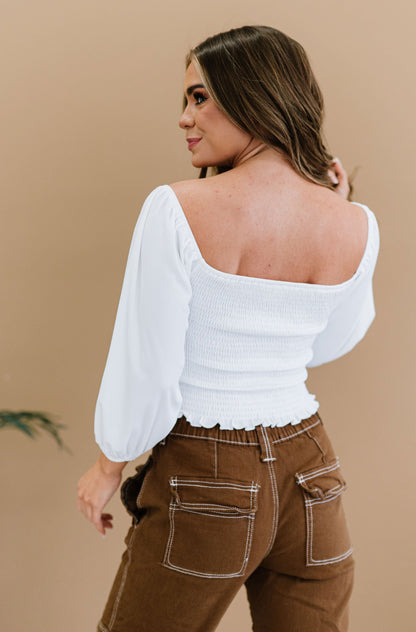 Izzy Ribbed Blouse - White