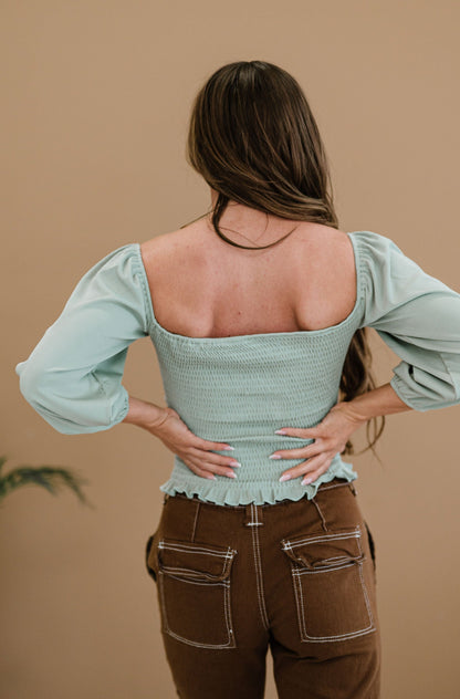 Izzy Ribbed Blouse - Sage