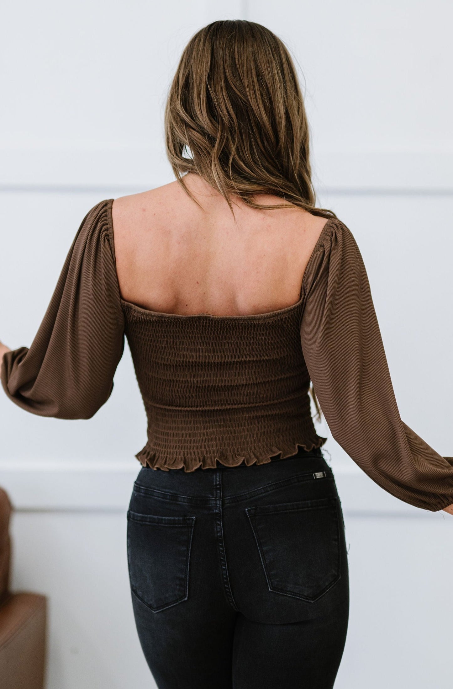 Izzy Ribbed Blouse - Brown