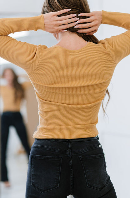 Helena Ribbed Long Sleeve Top - Mustard