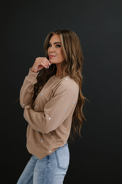 Adelaide Floral Embroidered Sweater - Mocha