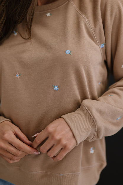 Adelaide Floral Embroidered Sweater - Mocha